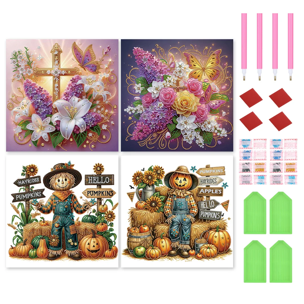 4pcs Diamond Painting - Partial Special Shaped Drill - Scarecrow Cross(Canvas|40*40cm)