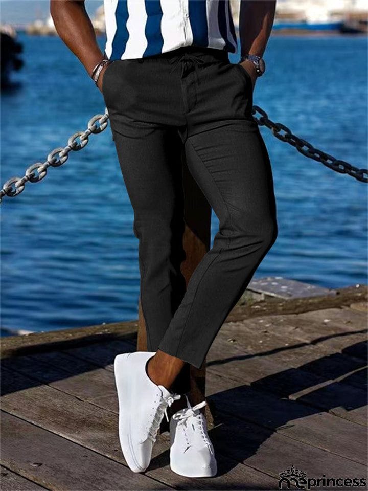Men's Lace Up Elastic Waist Casual Business Pants