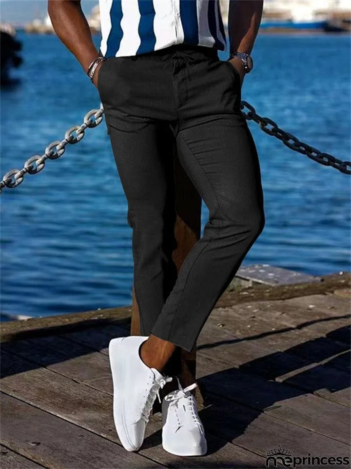 Men's Lace Up Elastic Waist Casual Business Pants