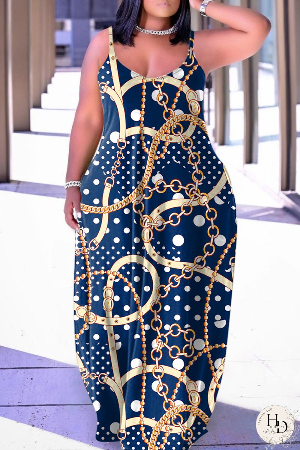 Green Sexy Casual Print Backless Spaghetti Strap Long Dress Dresses