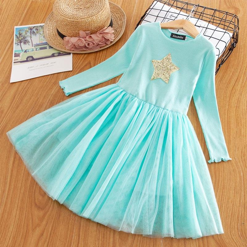 Baby Girls Long Sleeves Dress Sequins Star Party Princess Dress Children's Casual Clothing Winter Daily Clothes Vestido Infantil