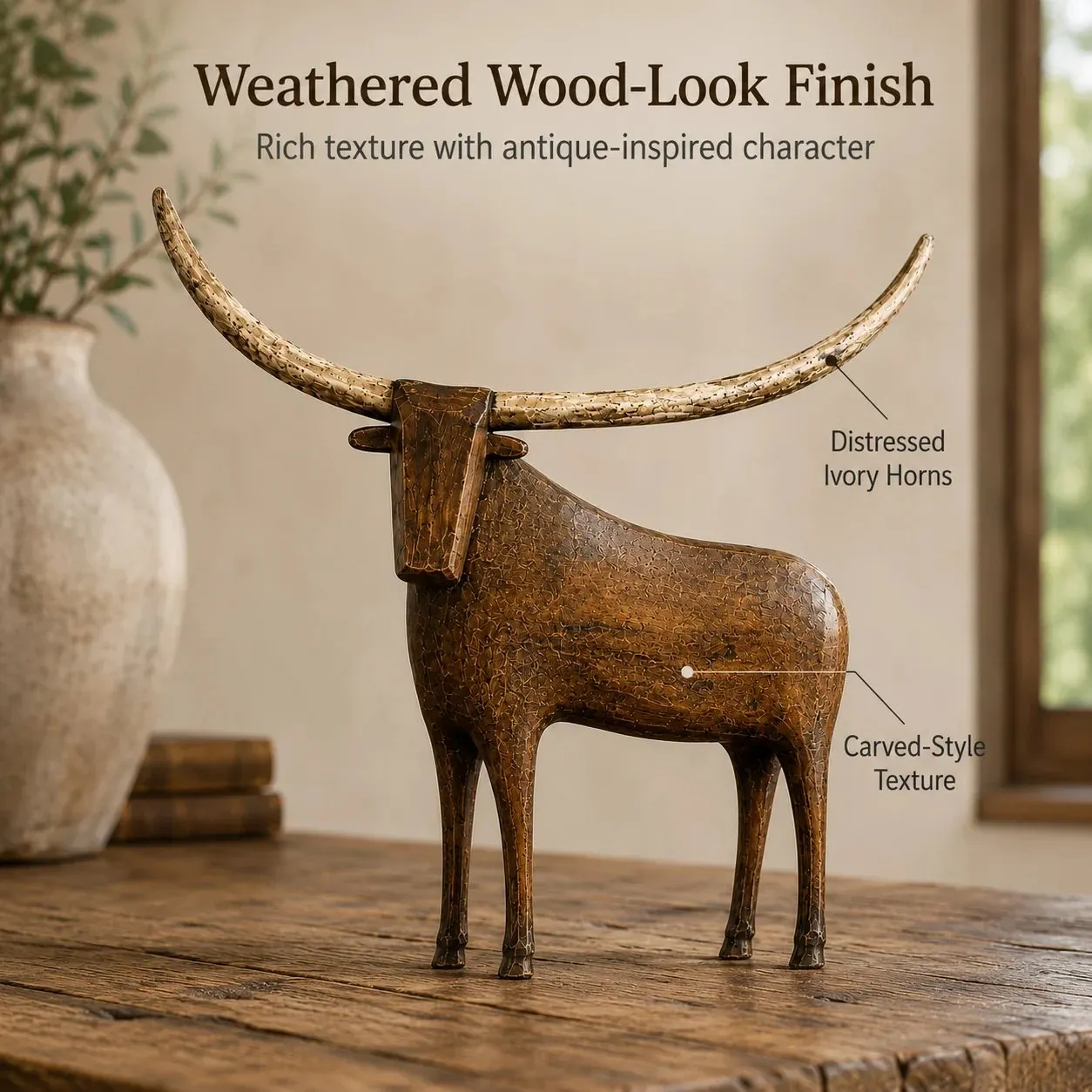 Weathered vintage longhorn details