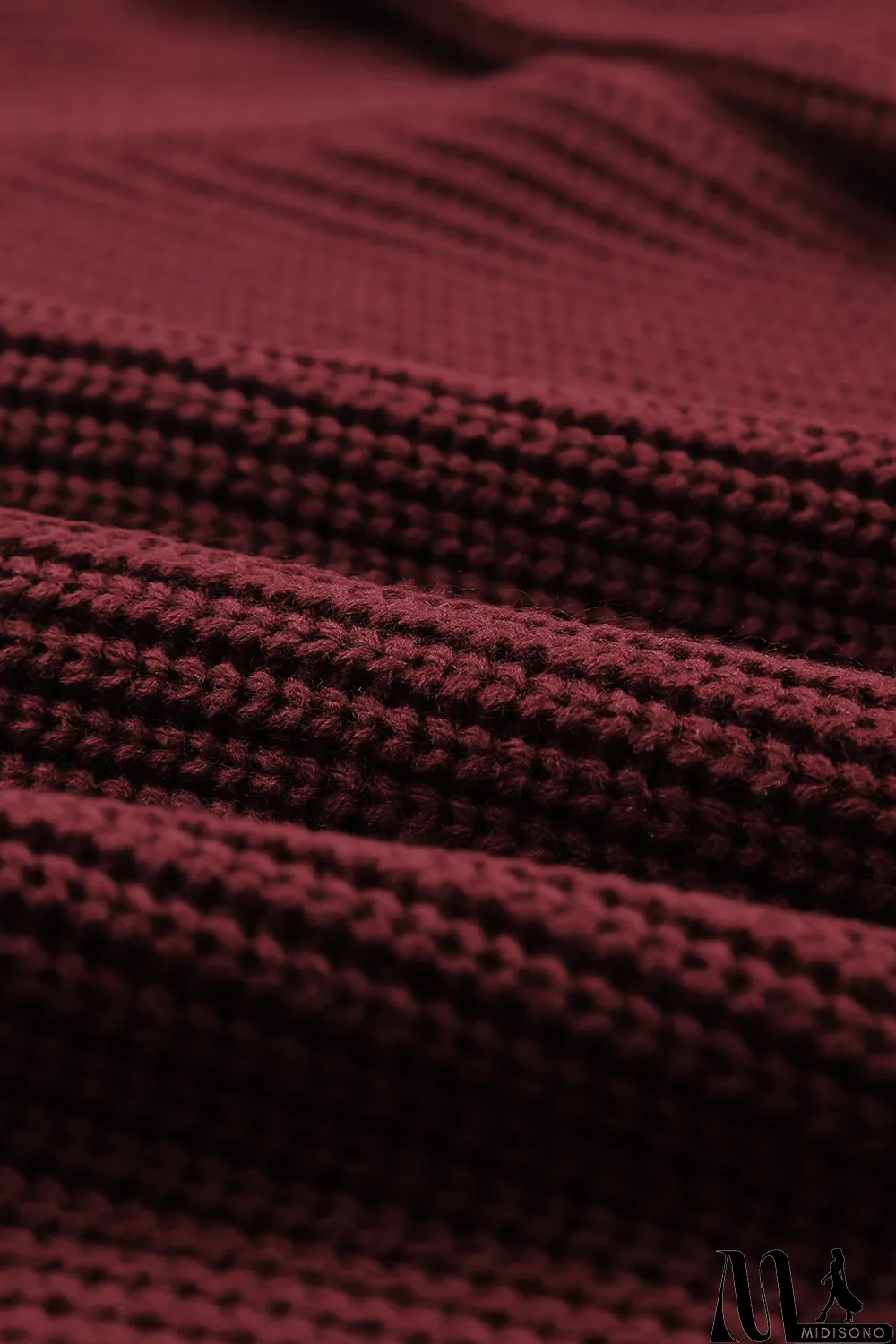 MidiSono - Red Ribbed Knit Foldover Off Shoulder Sweater