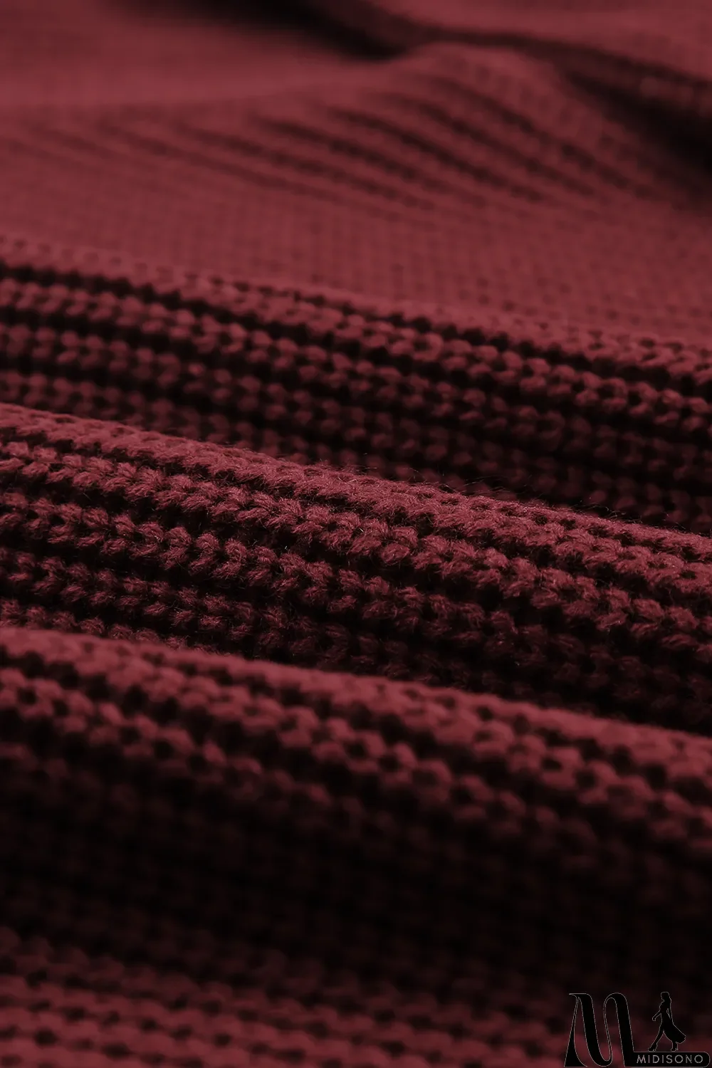 MidiSono - Red Ribbed Knit Foldover Off Shoulder Sweater