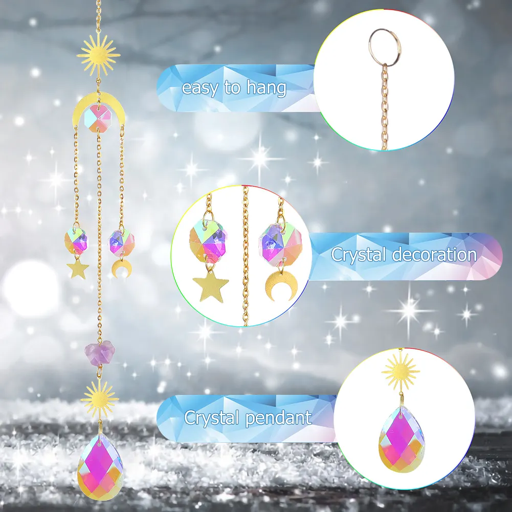 Crystal Wind Chime Star Moon Prism Hanging Pendant Home Garden Decor (A)