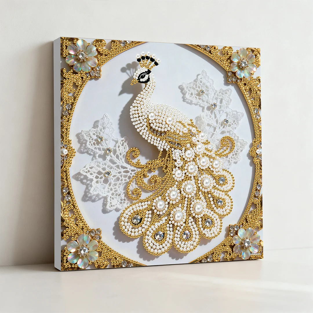 Peacock DIY Pearl Diamond Art Kit for Adults Home Decor 25x25cm With Frame