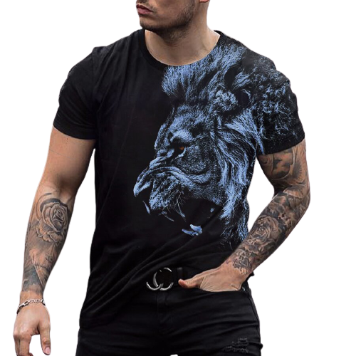 Angry Lion Left Shoulder Print Short Sleeve T-shirt / [viawink] /