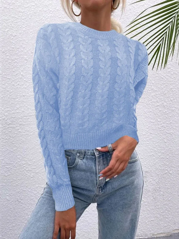 Women Long Sleeve Scoop Neck Solid Knit Sweater Top