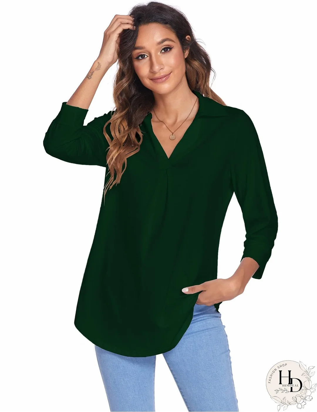 Solid Color V Neck Shirt for Women