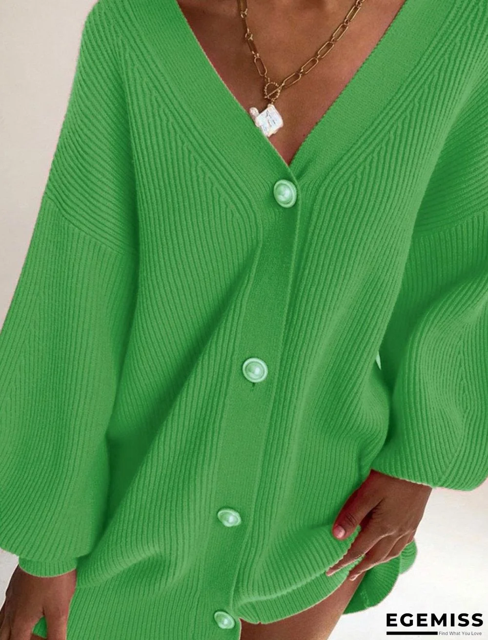 Casual Loose Solid Color Long-sleeved Button Sweater Cardigan | EGEMISS