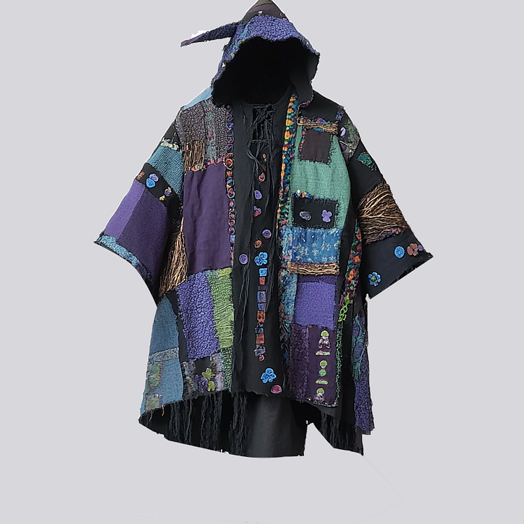 Tribal elements hooded printed robe 6940