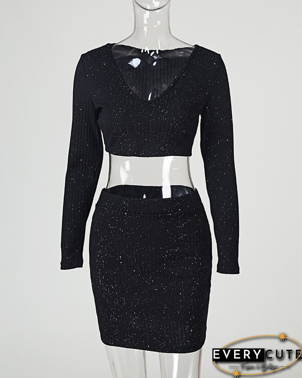 Glitter Off Shoulder Crop Top & Skirt Sets