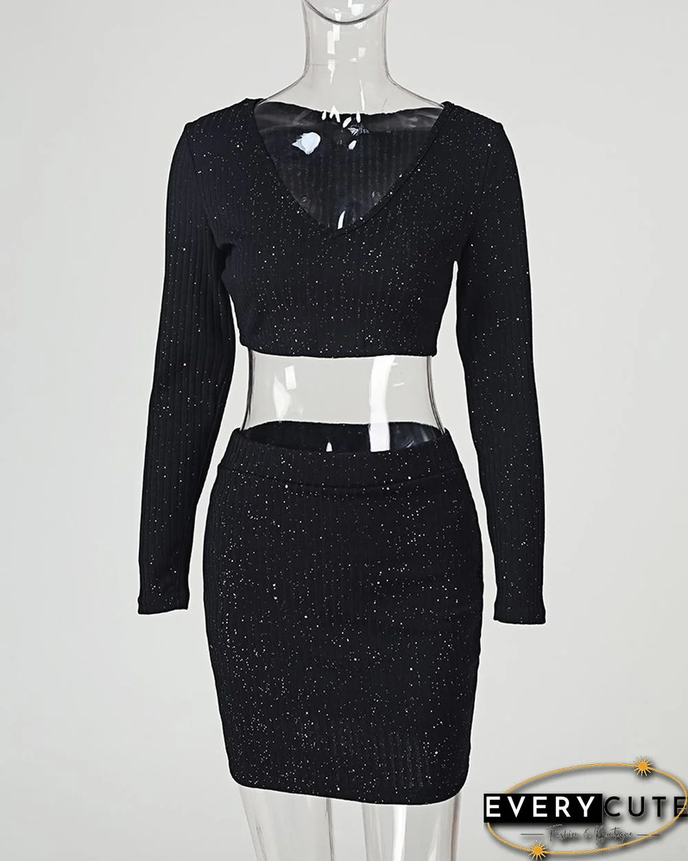 Glitter Off Shoulder Crop Top & Skirt Sets