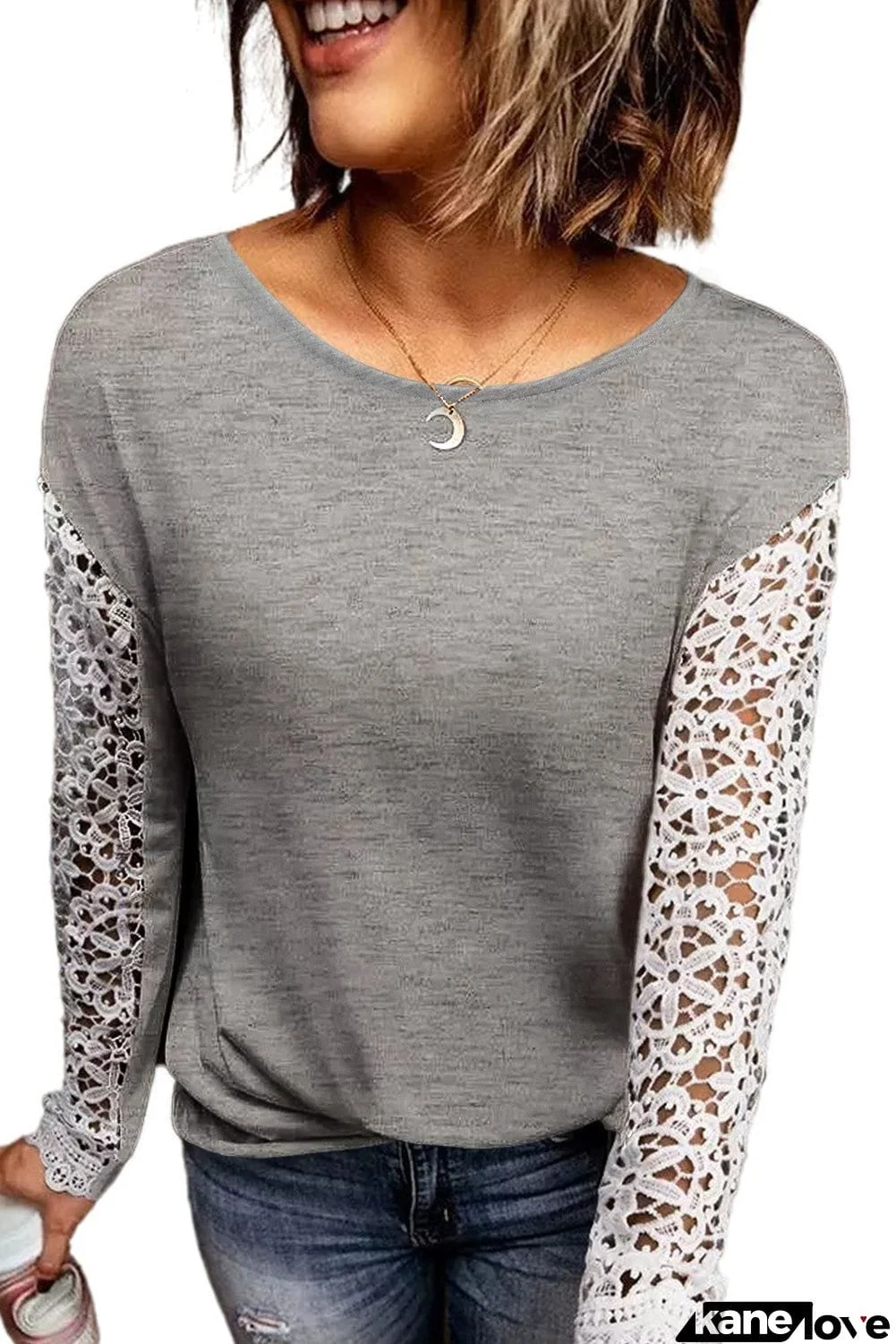 Lace Splicing Long Sleeve Top