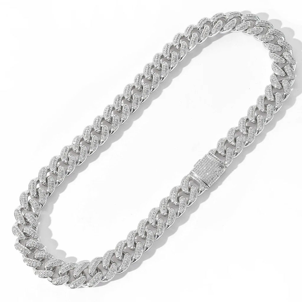 Hip Hop 15MM White Gold Plated Iced Out CZ Stone Cuban Link Chains
