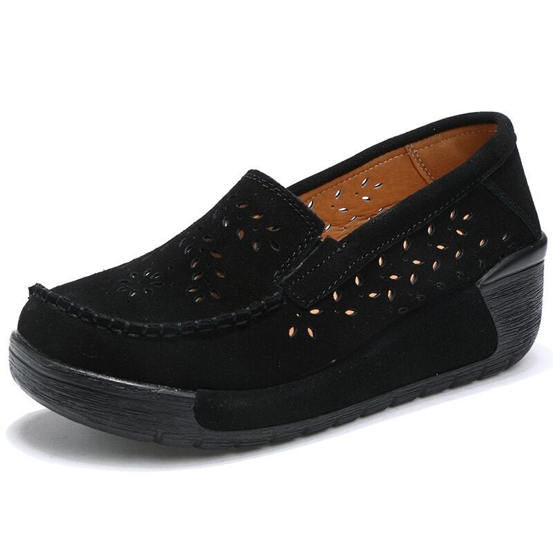 Nubuck Platform Sneakers Women Slip On Loafers Genuine Leather Flat Swing Shoes Shallow Ladies Casual Zapatos De Mujer Plus Size