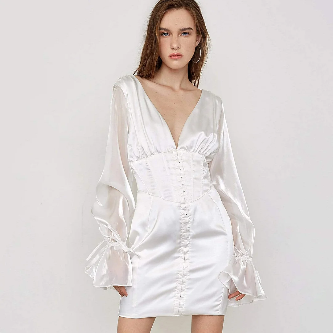 Khadijah White V-Neck Mini Dress