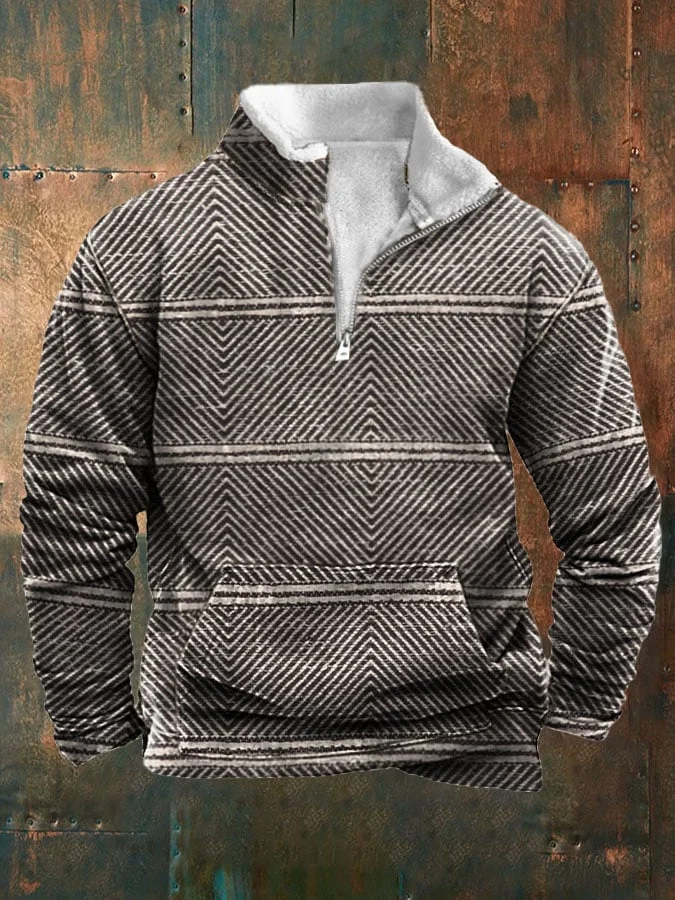 Men's Retro Western Print Zipper Collar Long Sleeve Sweatshirt