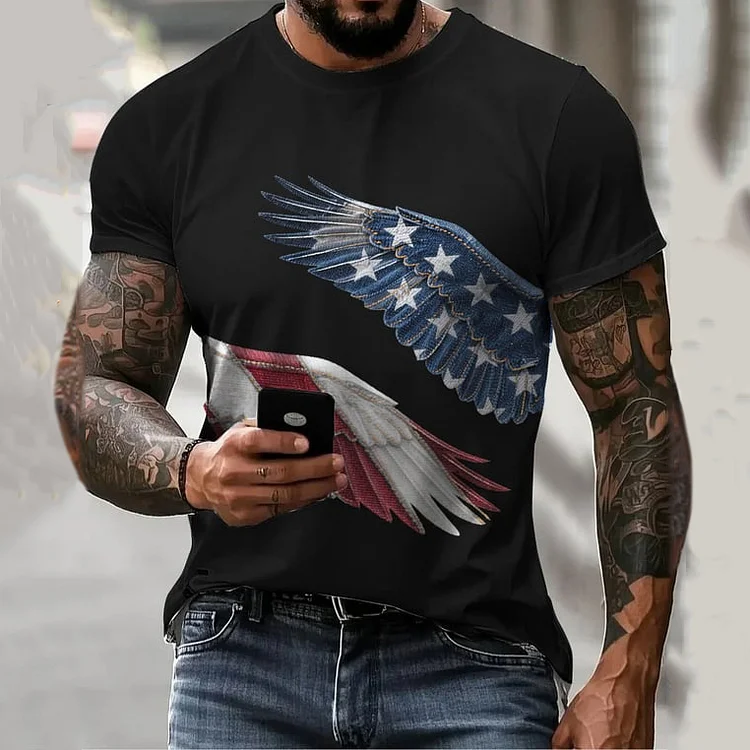 Men's Independence Day Bald Eagle Print Short Sleeve T-shirt