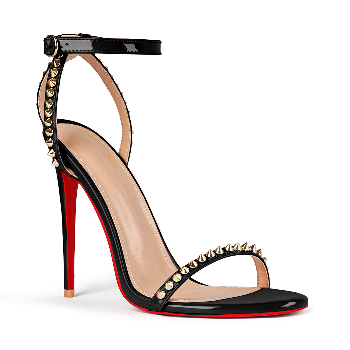 120mm Women's Sandals Stiletto Red Bottom High Heels Open Toe Ankle Strap Rivet Studs Shoes-MERUMOTE