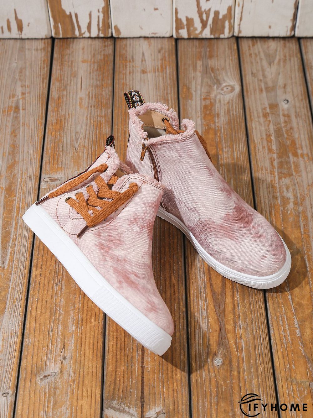 Casual Lace-up Decor Fringe High Top Canvas Shoes with Side Zip | IFYHOME