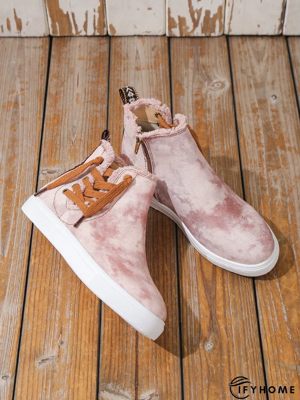 Casual Lace-up Decor Fringe High Top Canvas Shoes with Side Zip | IFYHOME