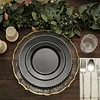 10 Pack | 8" Black / Silver Beaded Rim Plastic Dessert Appetizer Plates, Disposable Round Salad Party Plates