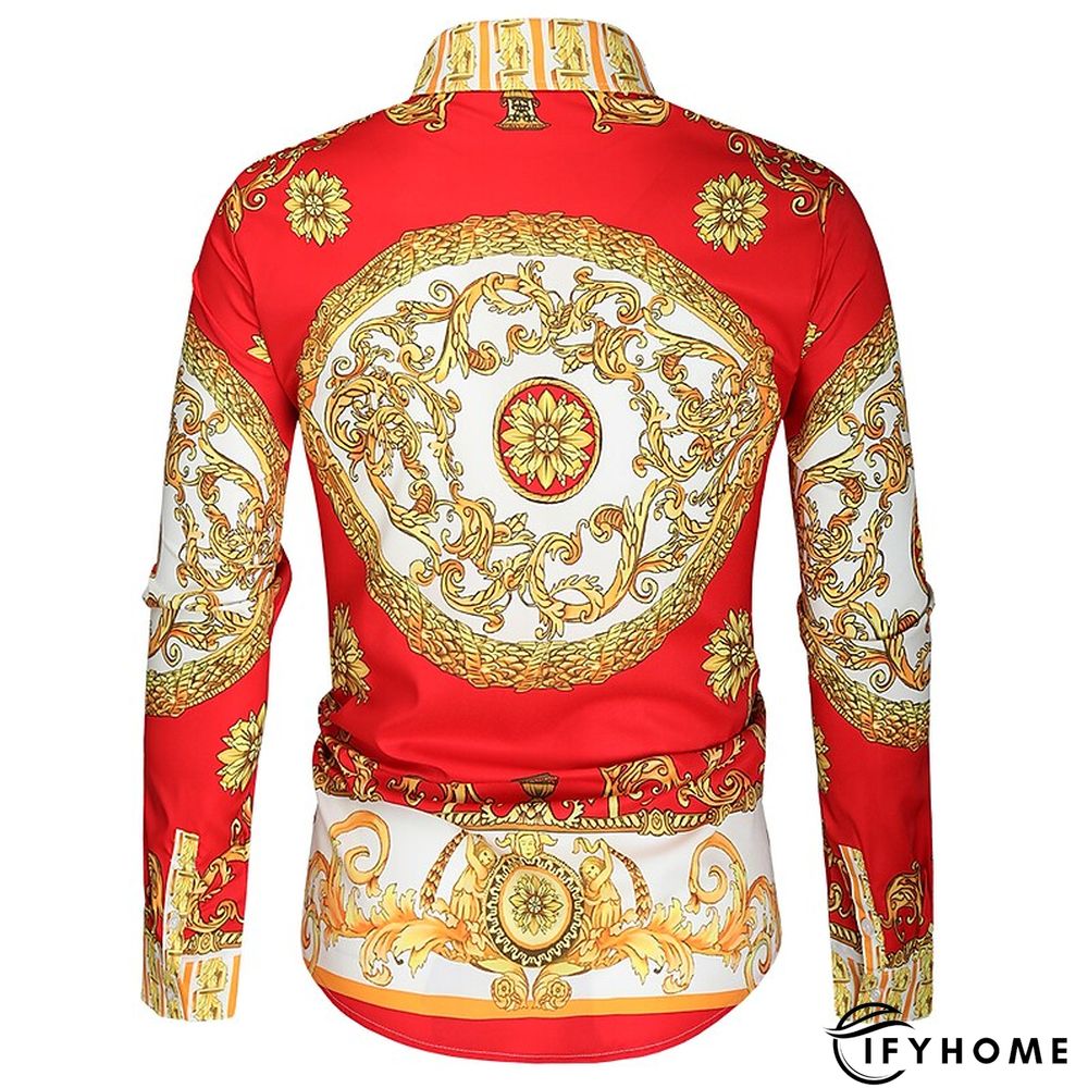 Men's Shirt Prom Shirt Classic Collar Spring &  Fall Long Sleeve Black White Red Geometric Party Casual Clothing Apparel Print | IFYHOME