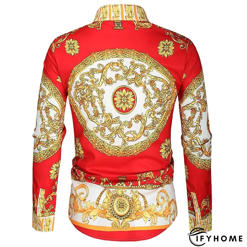 Men's Shirt Prom Shirt Classic Collar Spring &  Fall Long Sleeve Black White Red Geometric Party Casual Clothing Apparel Print | IFYHOME