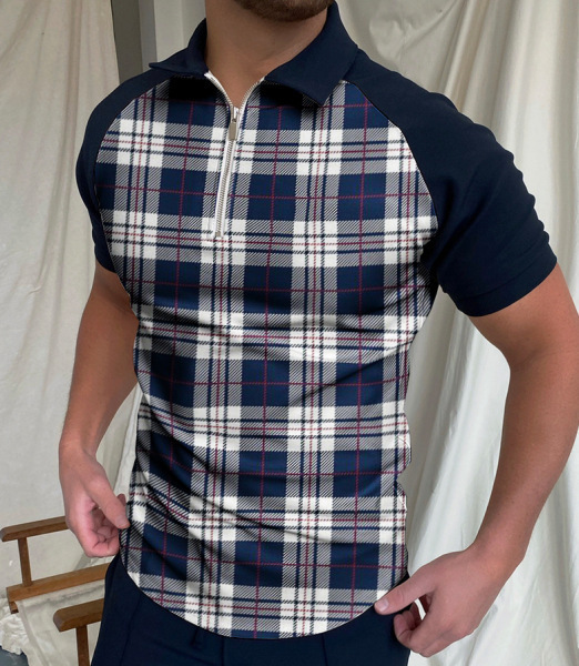 Lapel Check Short Sleeve Casual Fashion Shirt POLO Shirt