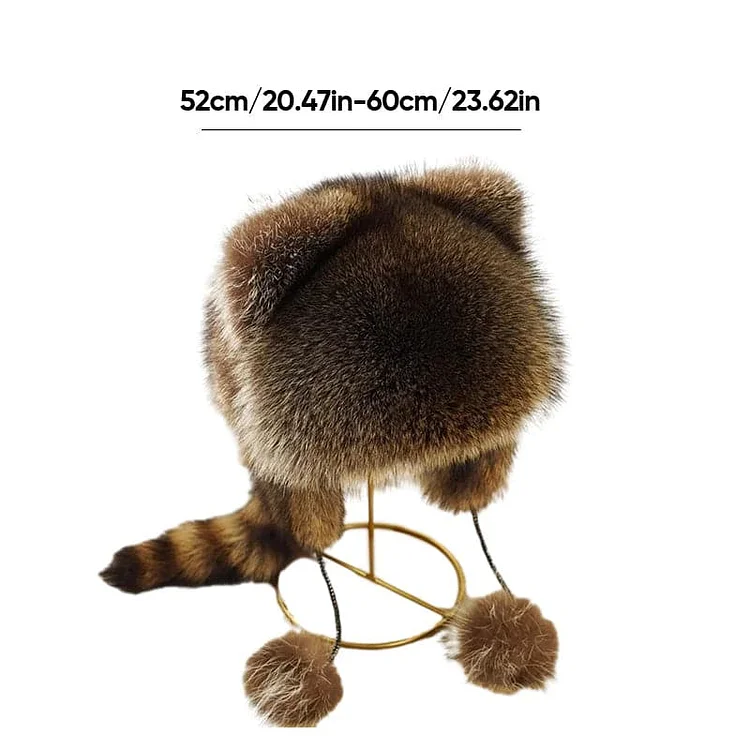 Chapeau en peluche parent-enfant avec fausse queue de raton laveur