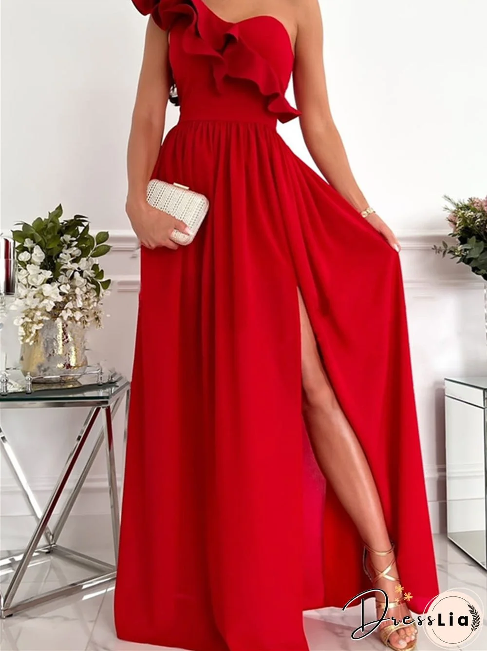 Summer Sleeveless Shoulder Ruffled Hem Split Dress Girl