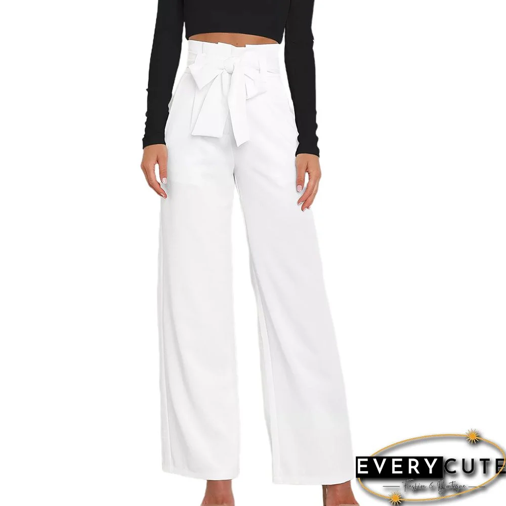 White Bowknot High Waist Wide Leg Pants