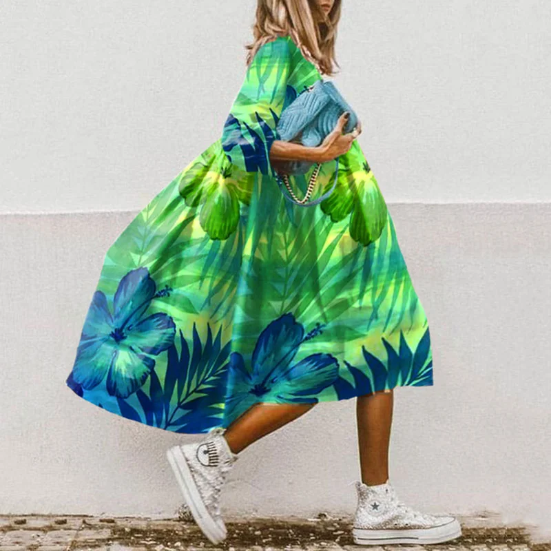 ⚡NEW SEASON⚡Contrast Leaf Print Midi Dress