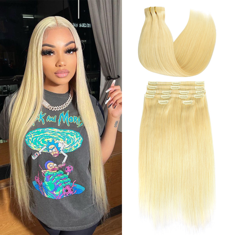#613 Straight | Clip in Hair | 6Pcs 100g | PU Seamless Clip ins | Extensions Real Human Hair | boruihair