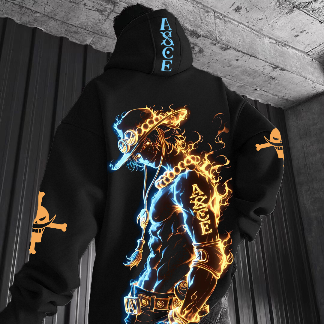 Unisex Anime Logo Pirate Straw Hat Print Casual Oversized Hoodie / TECHWEAR CLUB / Techwear