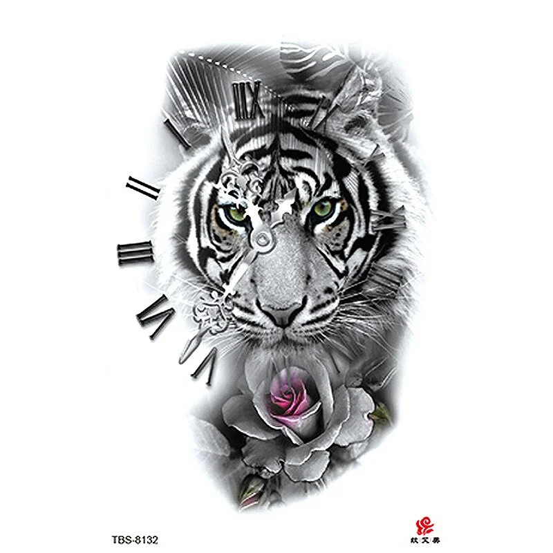 Sdrawing Forest King Animal Tattoo Sticker for Men Tiger Skull Skeleton Fake Tattoo for Women Wolf Tattoo Temporary Waterproof