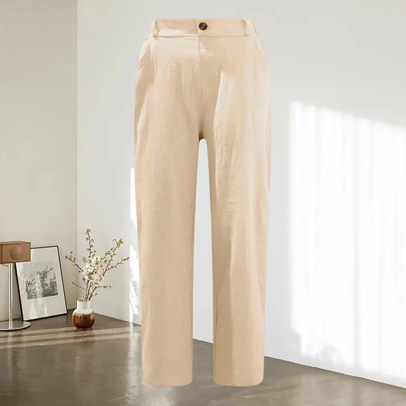 Women's High Waist Casual Cotton Linen Trousers