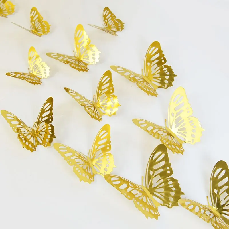12Pcs 3D Hollow Butterfly Wall Sticker DIY Home Decoration Wall Art Decal Wedding Party Butterfly Kids Room Decors Christmas