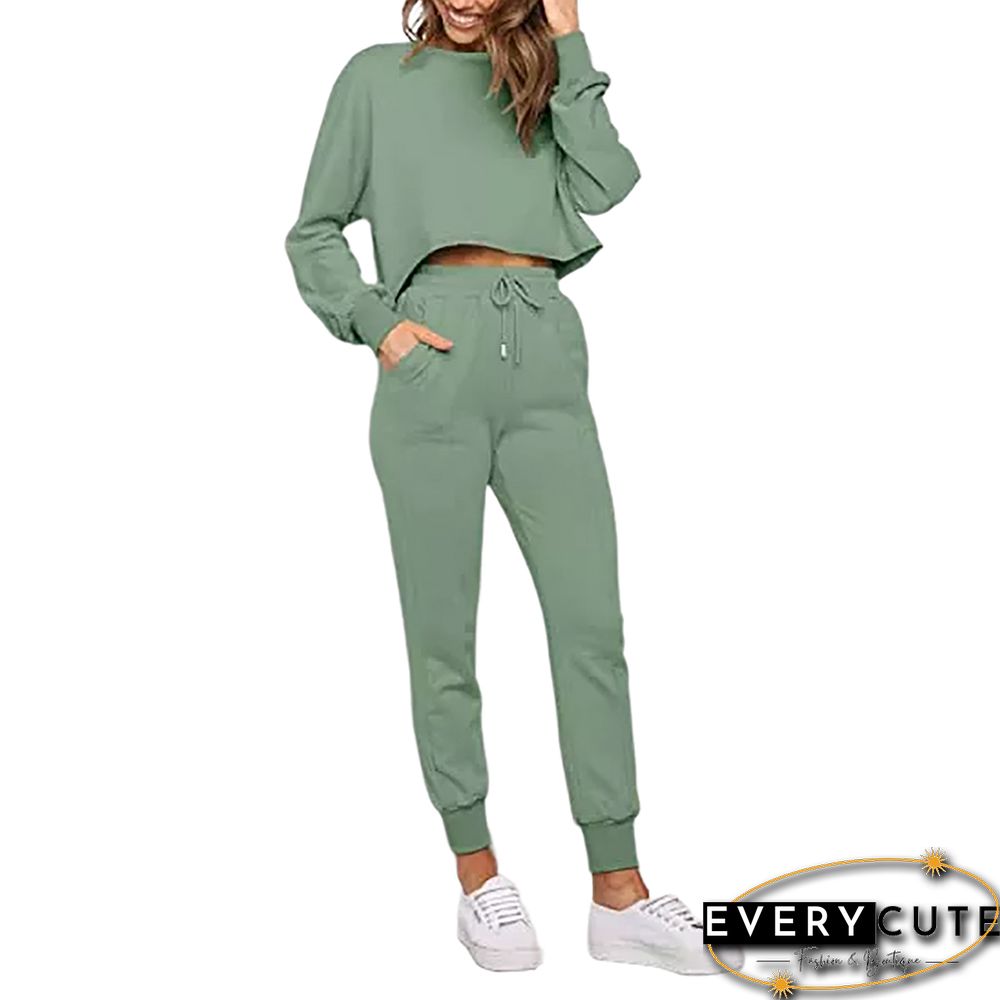 Pea Green Cotton Blend Long Sleeve and Pant 2pcs Set