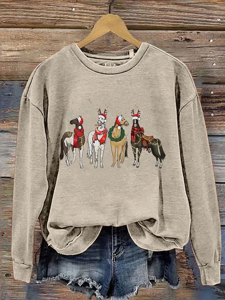 Christmas Horse Christmas Western Christmas Cowboy Christmas Horse Lover Farm Animal Print Casual Sweatshirt socialshop