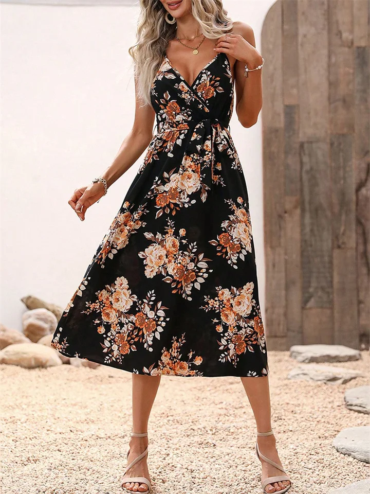 Women's Summer Print Sexy Open Halter Dress