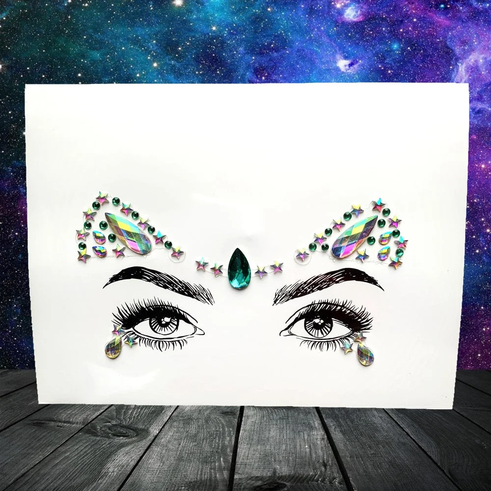 3D Flash Eye Gems Sticker Diamond Face Jewelry Acrylic Resin Drill Body Art For Party Show Rhinestone Forehead Eyebrow Eye Decor