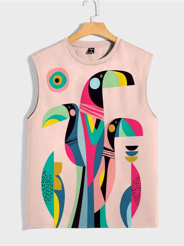 Men's Multicolor Tropical Toucan Abstract Art Print Tank Top