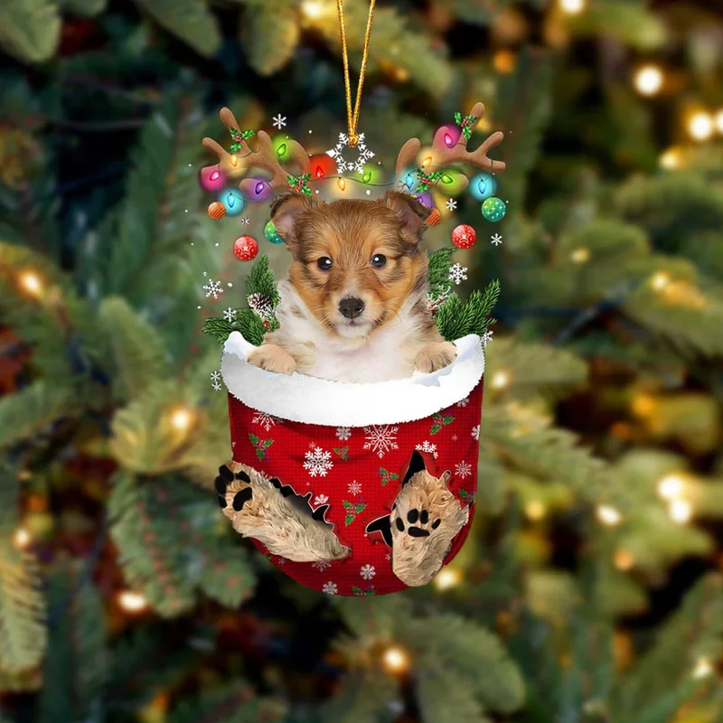 Shetland Sheepdog 2 In Snow Pocket Christmas Ornament trabladzer