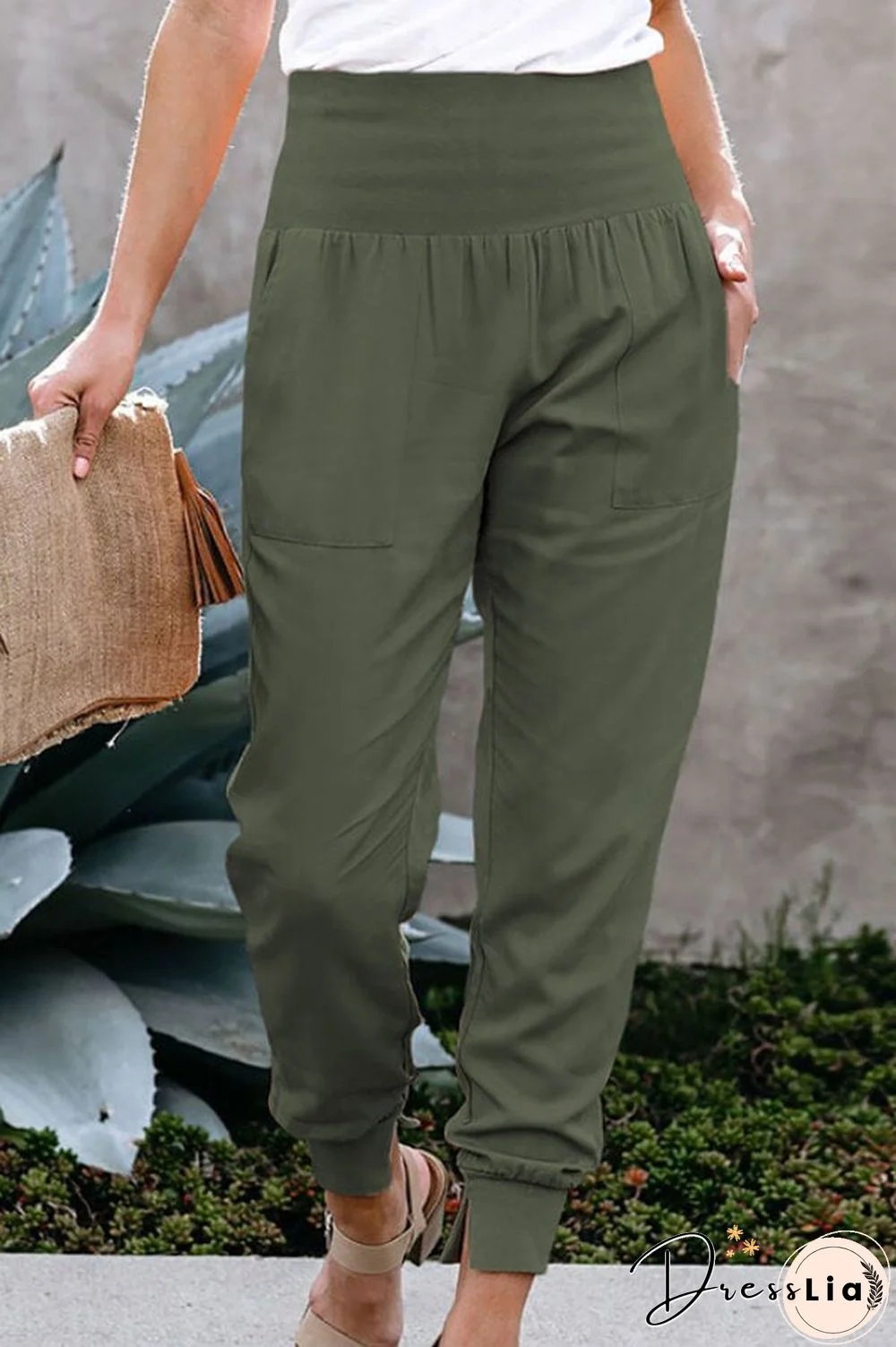 Casual Solid Color Slit Pants