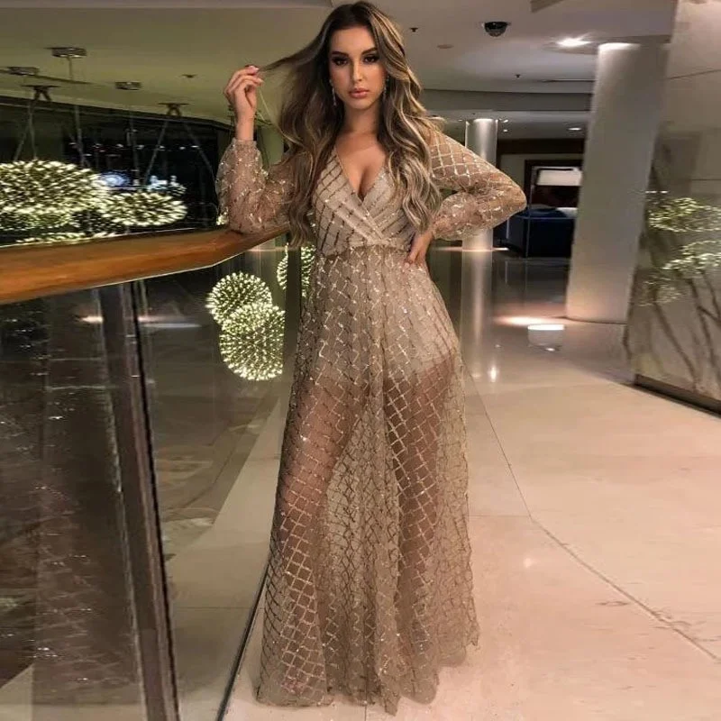 Uveng Uveng Winter New Women's Dress Hollow Sexy V-Necked Hot Dress