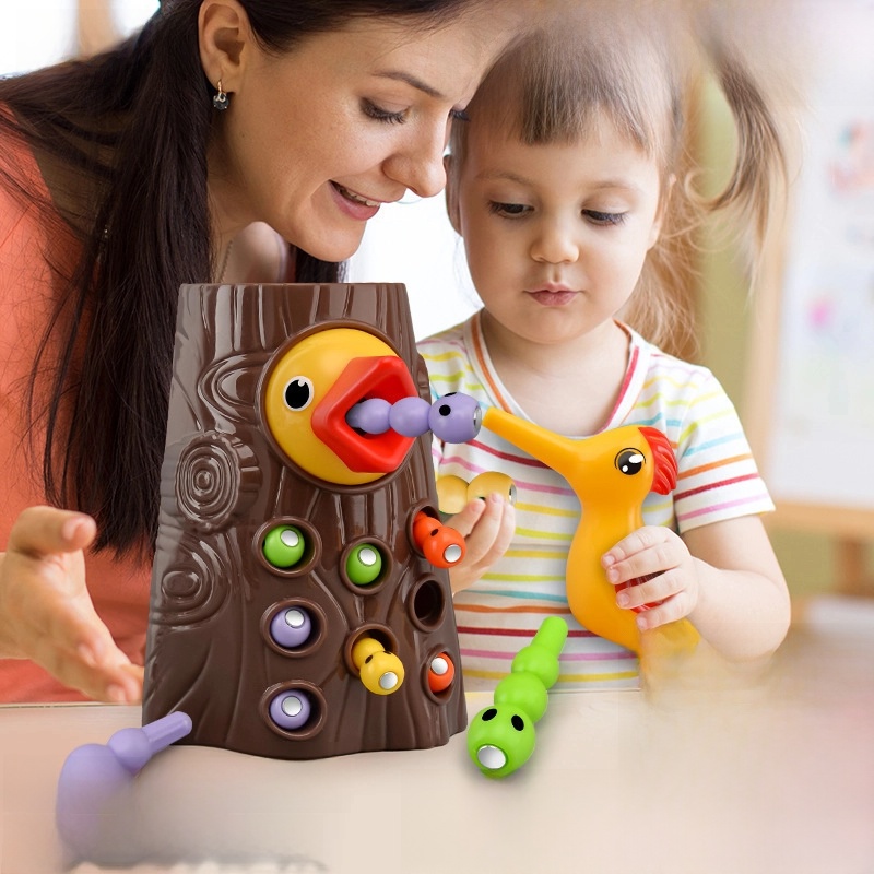 Children’s Toy Educational Early Education Fishing Worm Game Magnetic Bird Catching Worm Parent-child Interaction