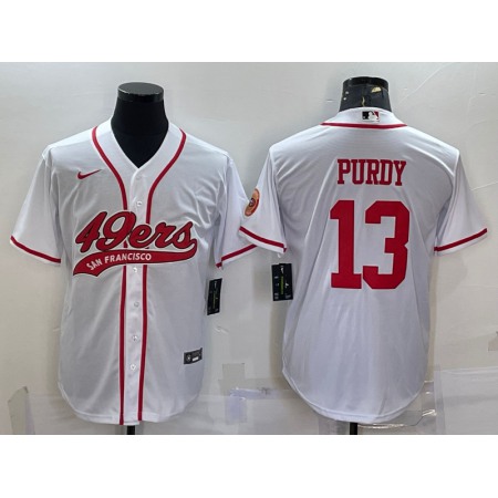 Men's San Francisco 49ers #13 Brock Purdy White With Patch Cool Base Stitched Baseball Jersey JCU4