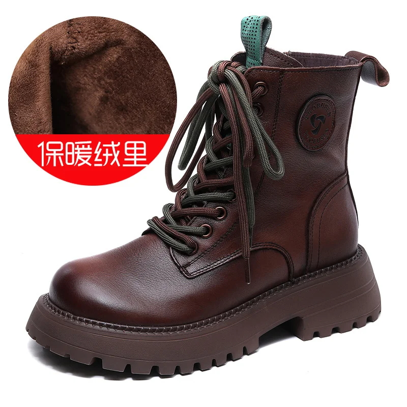 Yyvonne Cowhicked Martin Boots Women's Station Pines And Single Boots Vintage Handmade And Boots Thicken In Winter